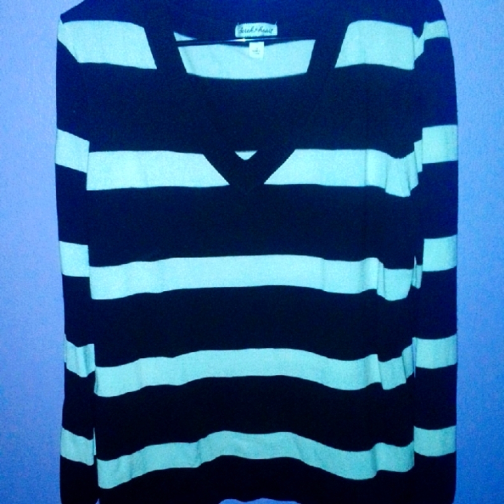 Derek Heart Black and White Striped Sweater